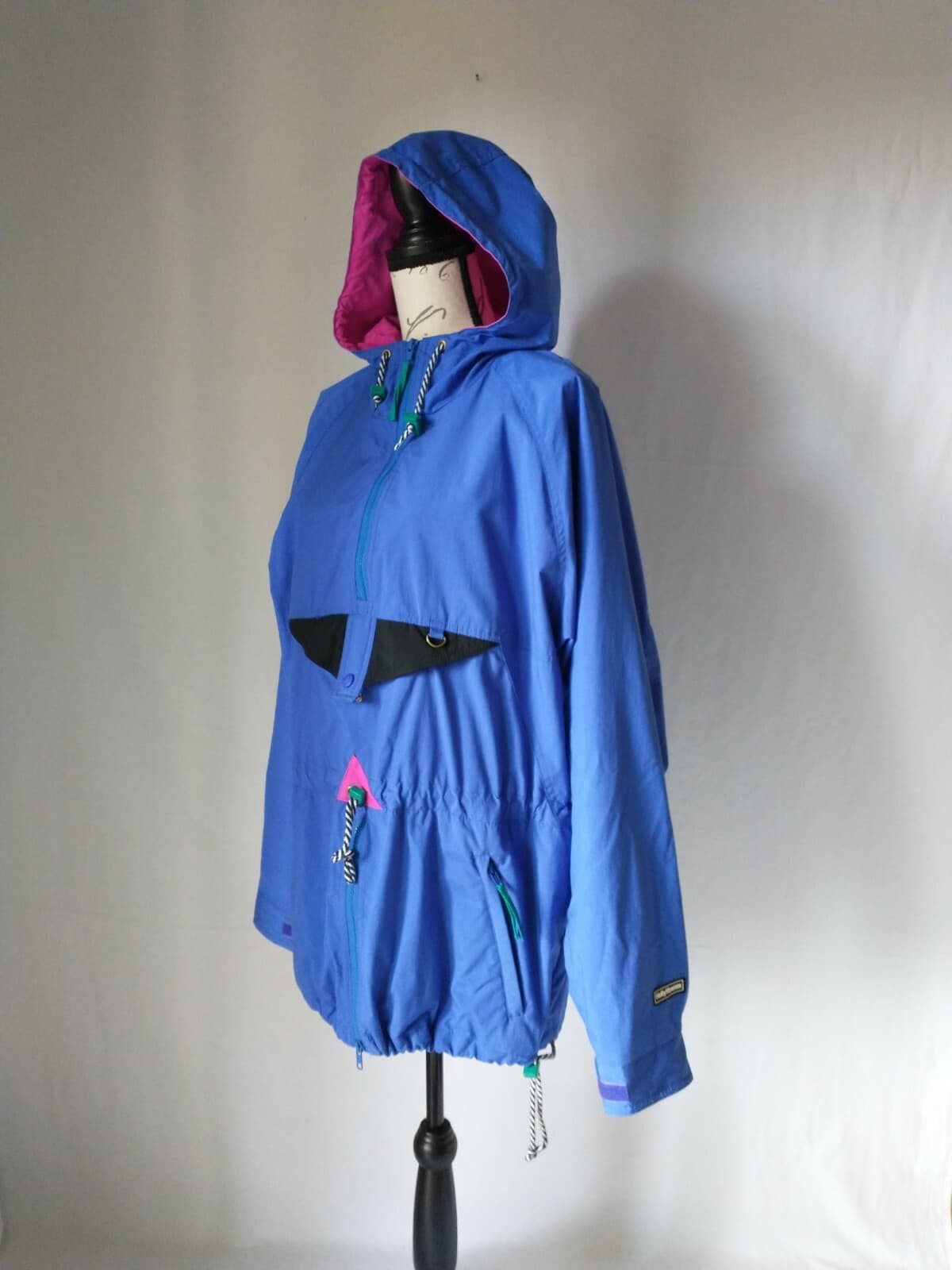 Vintage Helly Hansen Rain Windbreaker Hooded Jacket Zip-Up Blue Women Sz.M - Thumbnail 4