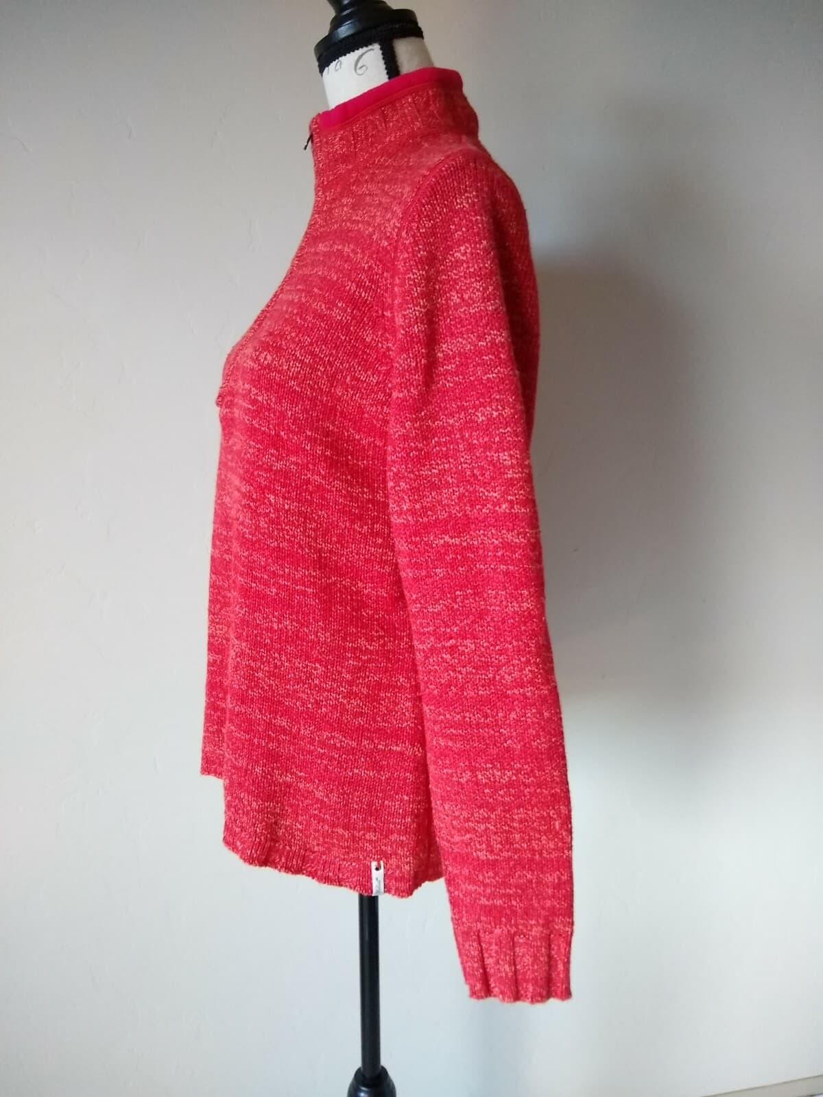 Woolrich Ramie Cotton Wool Blend Sweater 1/4-Zip Mock Neck Fleece-Neck Red Sz.L - Thumbnail 4