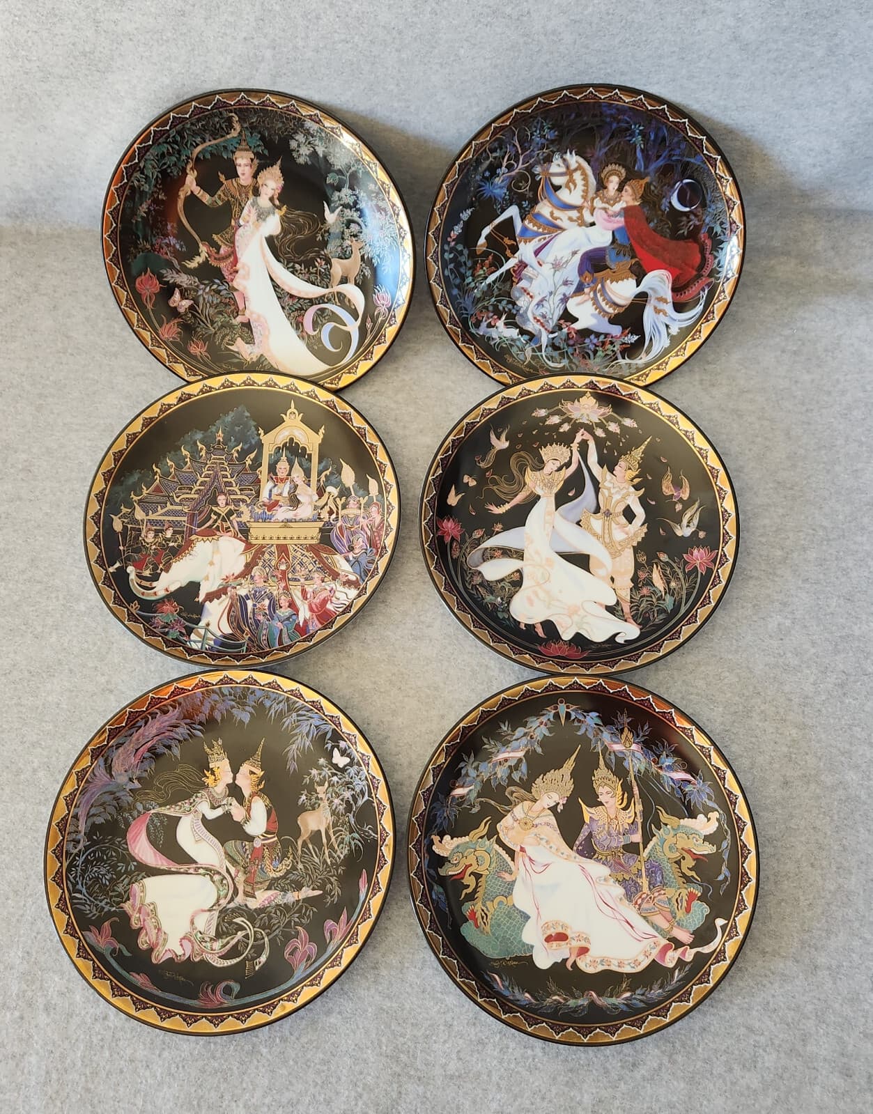 Set of 6 Royal Porcelain Ramayana Siam/Thai Literary Canon 22K Gold Decorated - Thumbnail 9