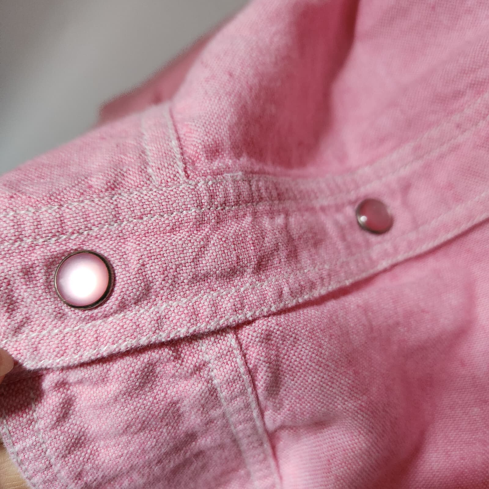 Vintage J.Jill Linen Cotton Blend Jacket Pearl Snap High Neck Pocket Pink Sz.L - Thumbnail 4