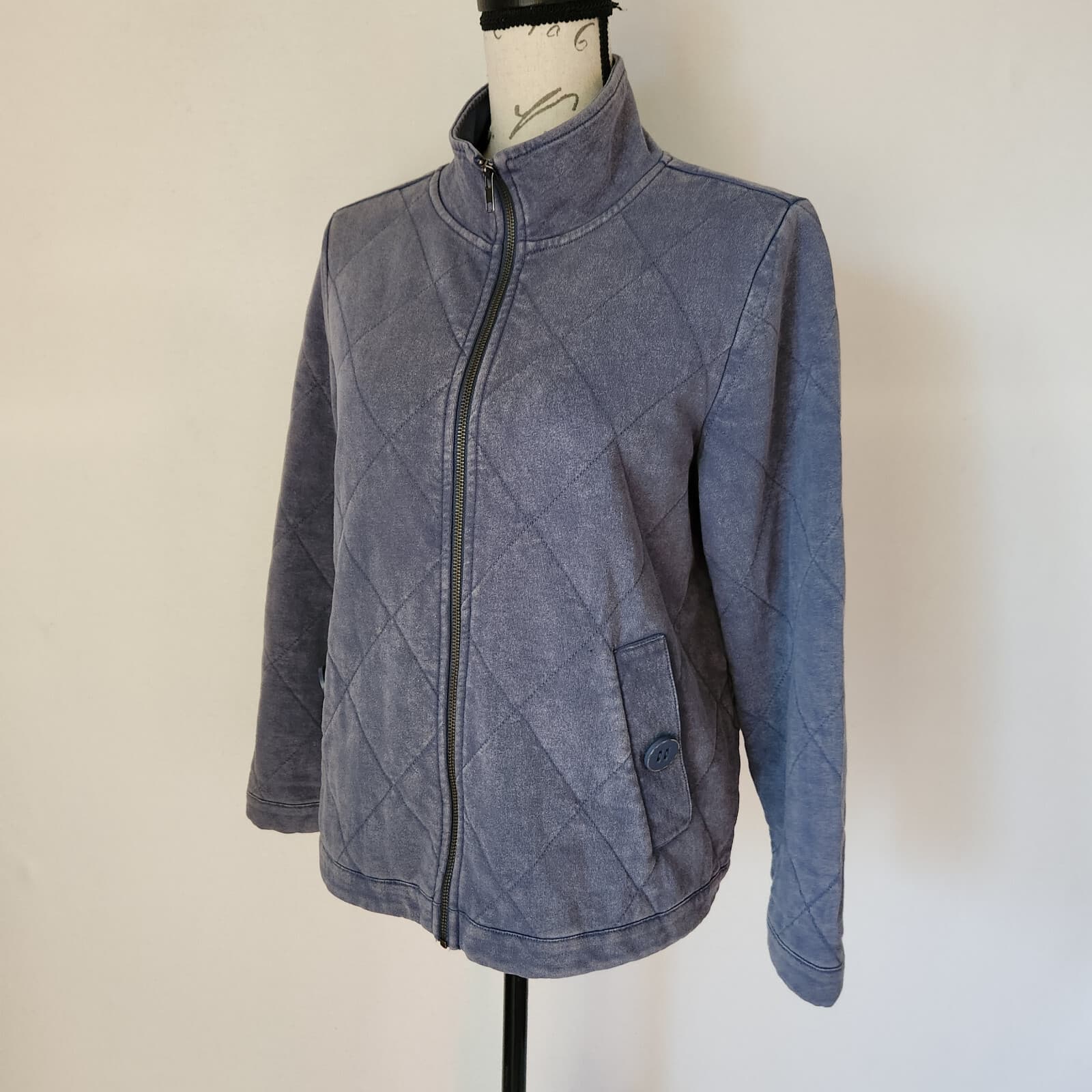 Habitat Quilted Insulated Jacket Zip-Up Mockneck Pocket Blue Cotton Women's XS - Thumbnail 2