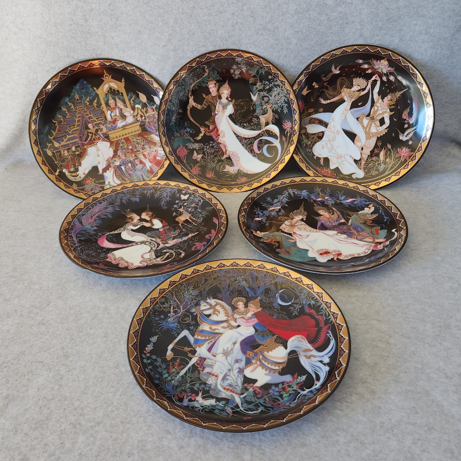 Set of 6 Royal Porcelain Ramayana Siam/Thai Literary Canon 22K Gold Decorated - Thumbnail 10
