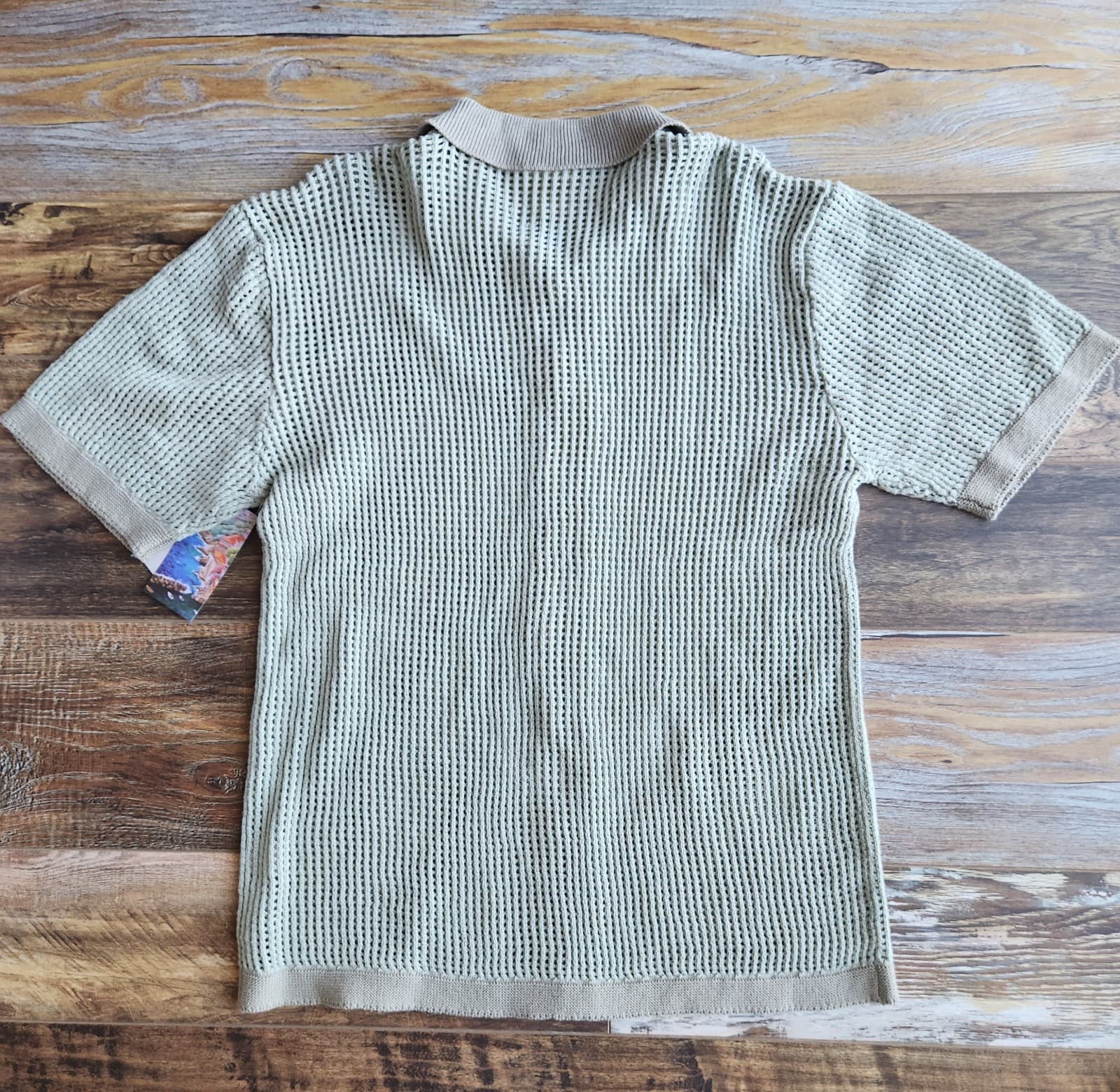 NWT MASSIVE Luxury Knit Crochet Grandpa Button Shirt Short Sleeve Green Men's XL - Thumbnail 7