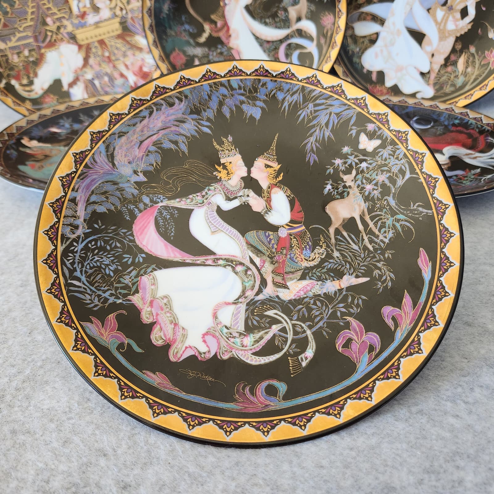 Set of 6 Royal Porcelain Ramayana Siam/Thai Literary Canon 22K Gold Decorated - Thumbnail 6