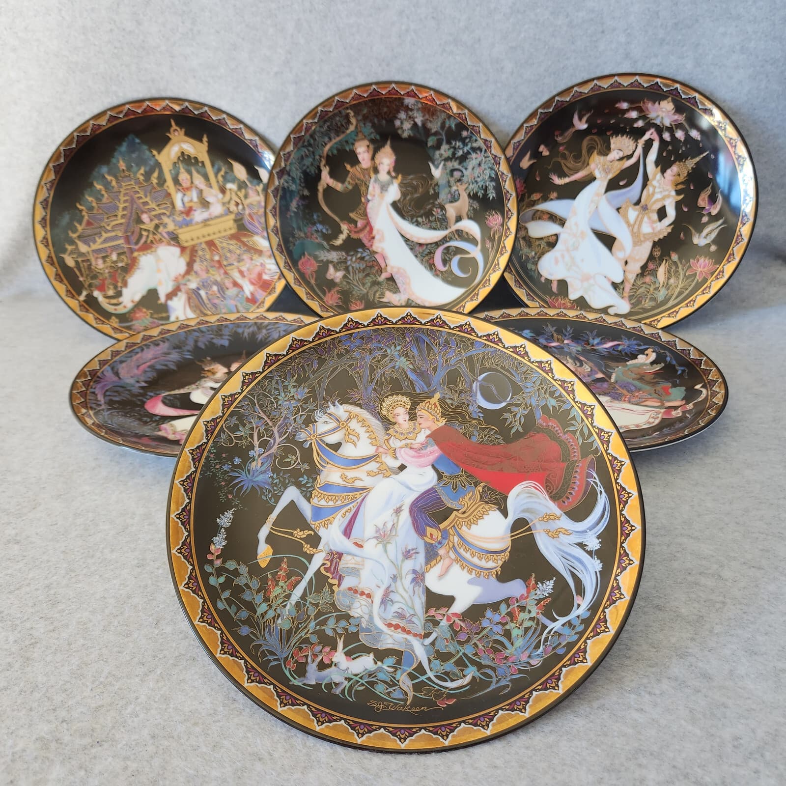 Set of 6 Royal Porcelain Ramayana Siam/Thai Literary Canon 22K Gold Decorated - Thumbnail 3