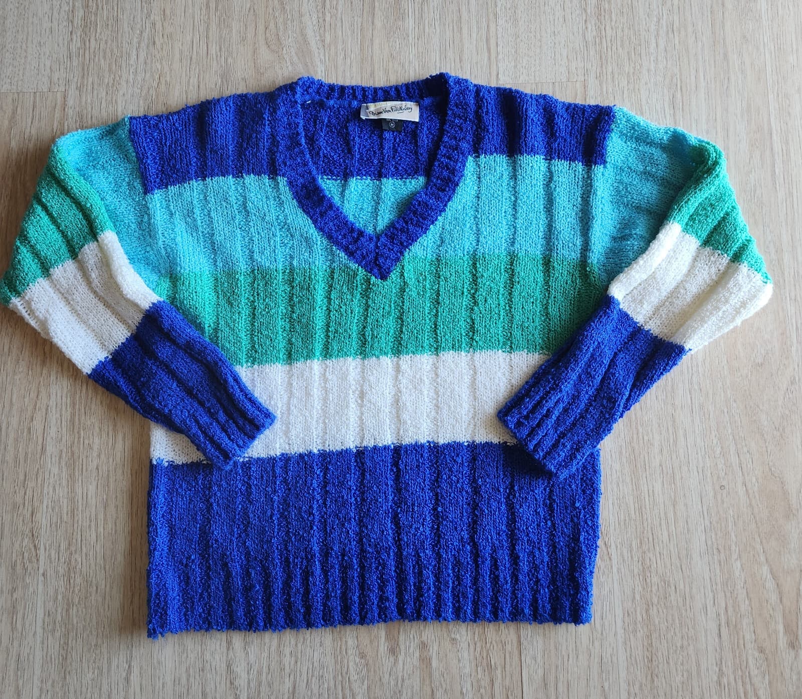 Vintage Diane Von Frustenberg Colorblock V-Neck Sweater Pullover Acrylic Women M - Thumbnail 5