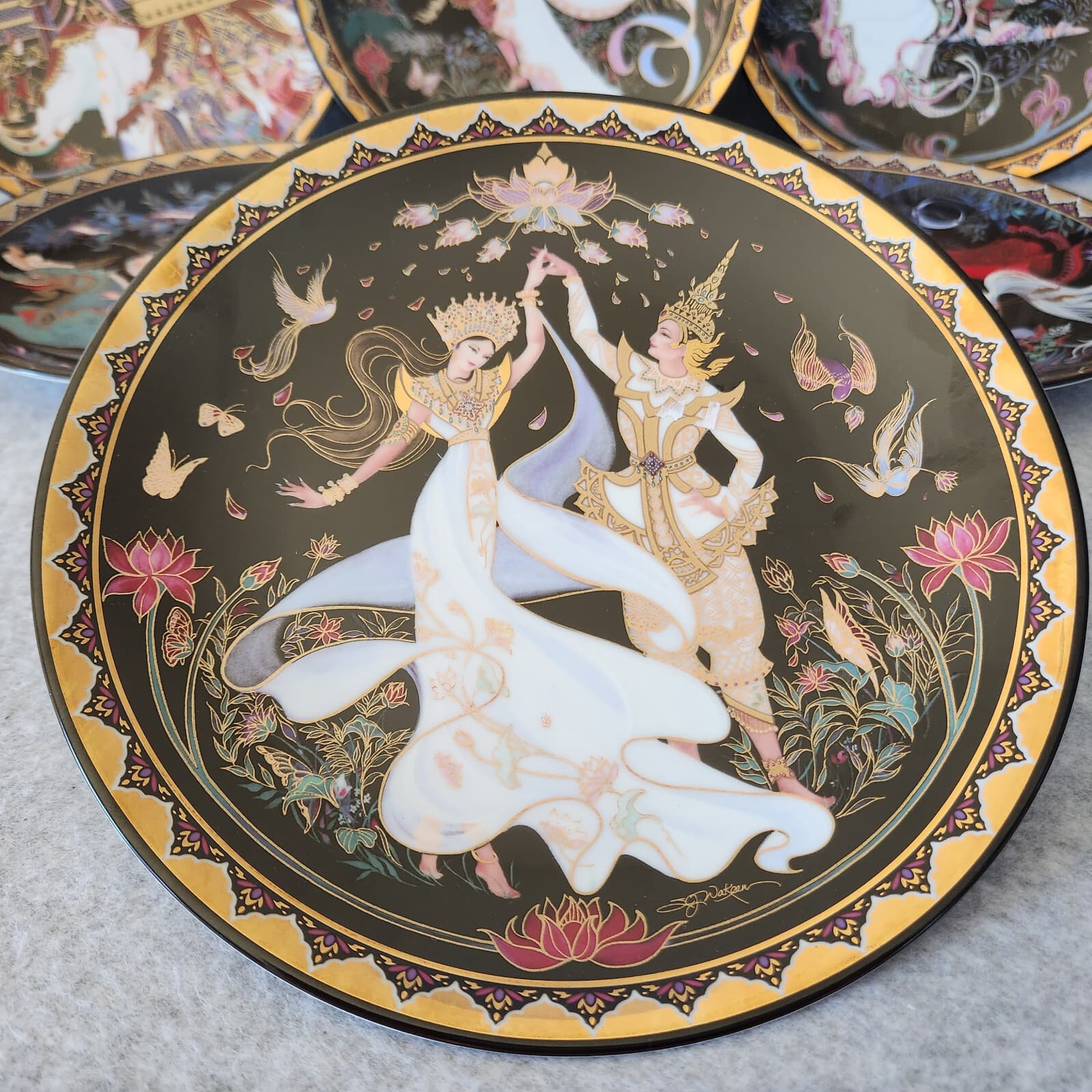 Set of 6 Royal Porcelain Ramayana Siam/Thai Literary Canon 22K Gold Decorated - Thumbnail 7