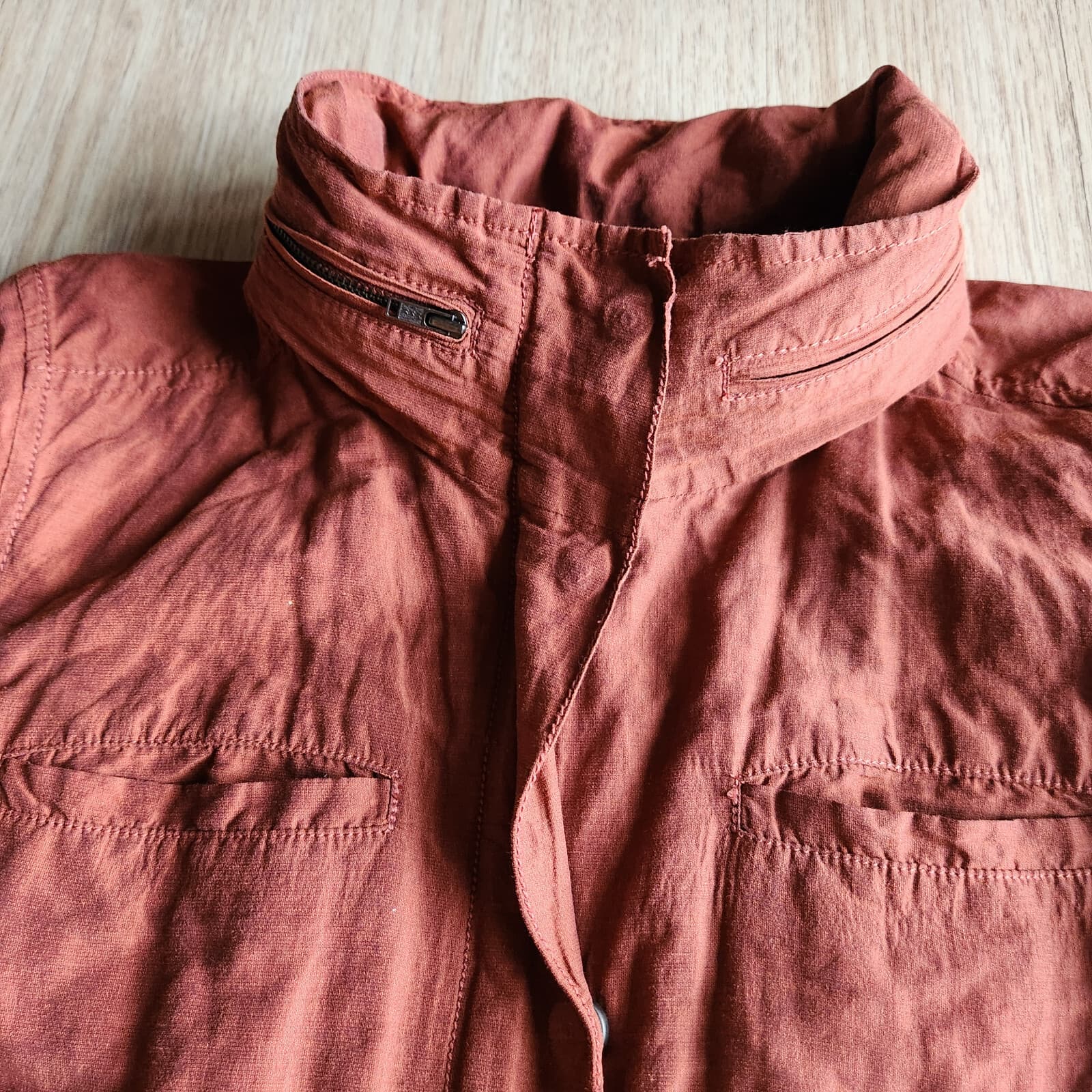 EILEEN FISHER Windbreaker Active Hooded Jacket Zip/Snap Cotton Blend Burgundy S - Thumbnail 5
