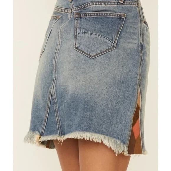 NWT Drifwood Steph Denim Suede Mini Skirt Button-Fly Raw Hem Blue Womens 25 $118 - Thumbnail 7