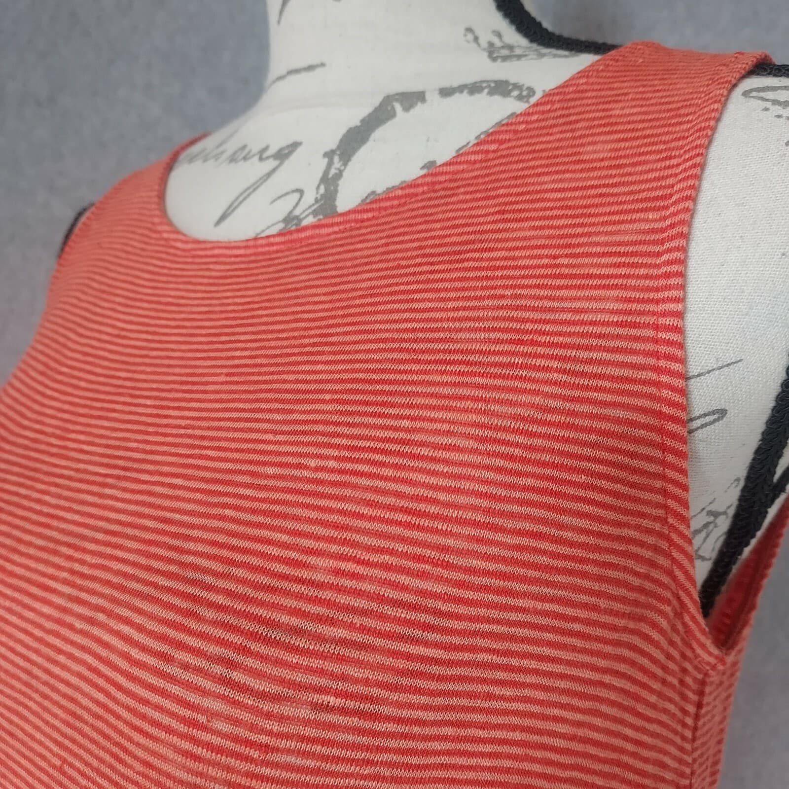 EILEEN FISHER 100% Linen Tunic Shift Dress Sleeveless Pinstripe Orange Women XS - Thumbnail 2