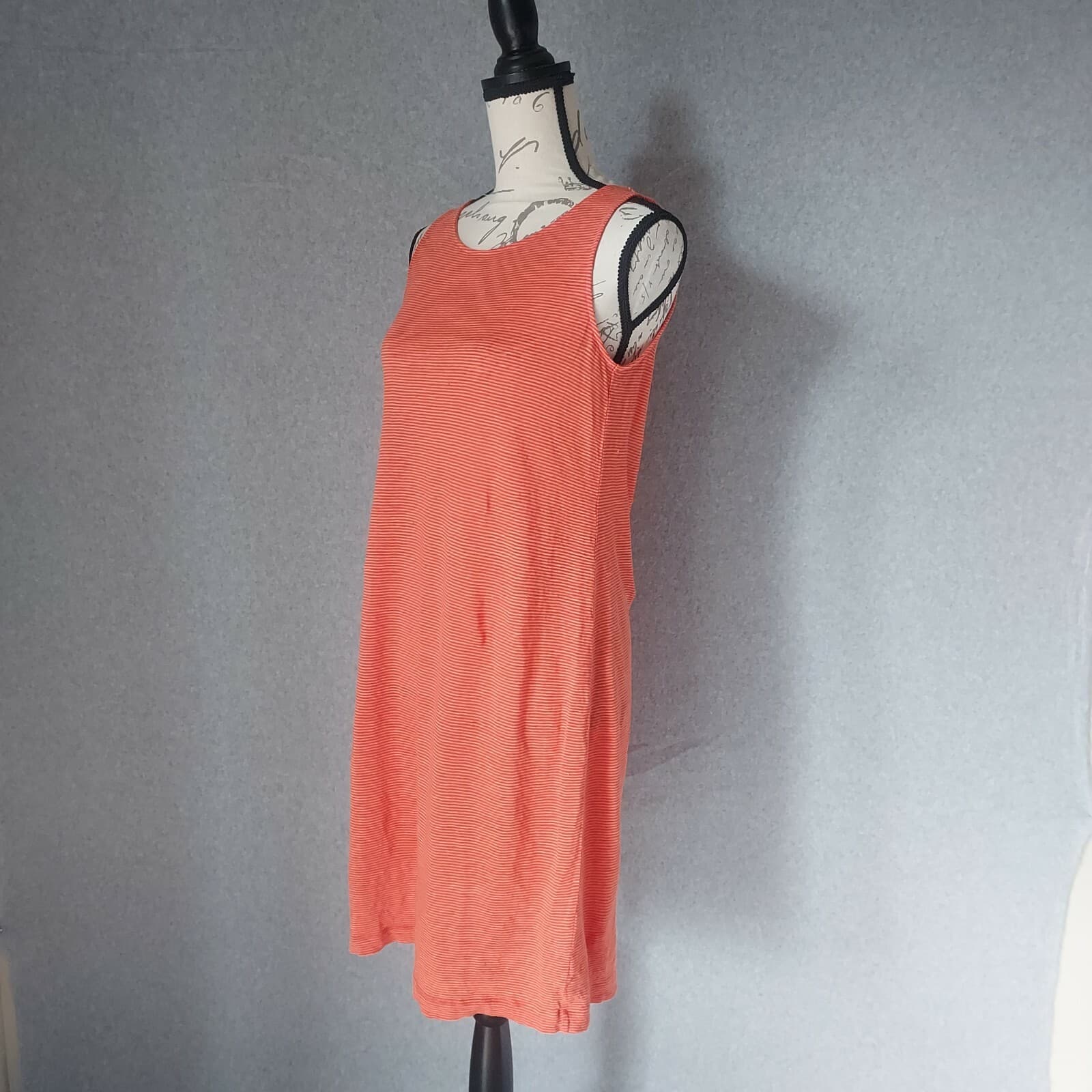 EILEEN FISHER 100% Linen Tunic Shift Dress Sleeveless Pinstripe Orange Women XS - Thumbnail 3