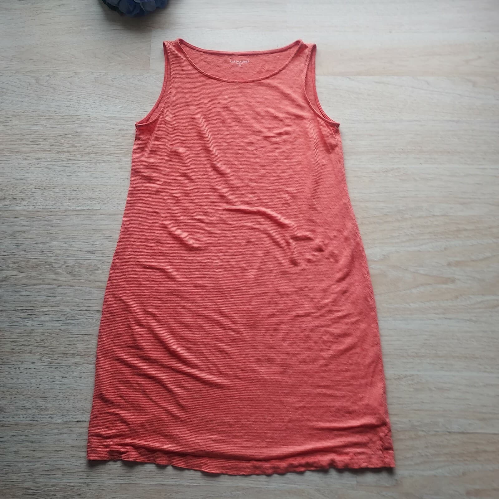 EILEEN FISHER 100% Linen Tunic Shift Dress Sleeveless Pinstripe Orange Women XS - Thumbnail 4