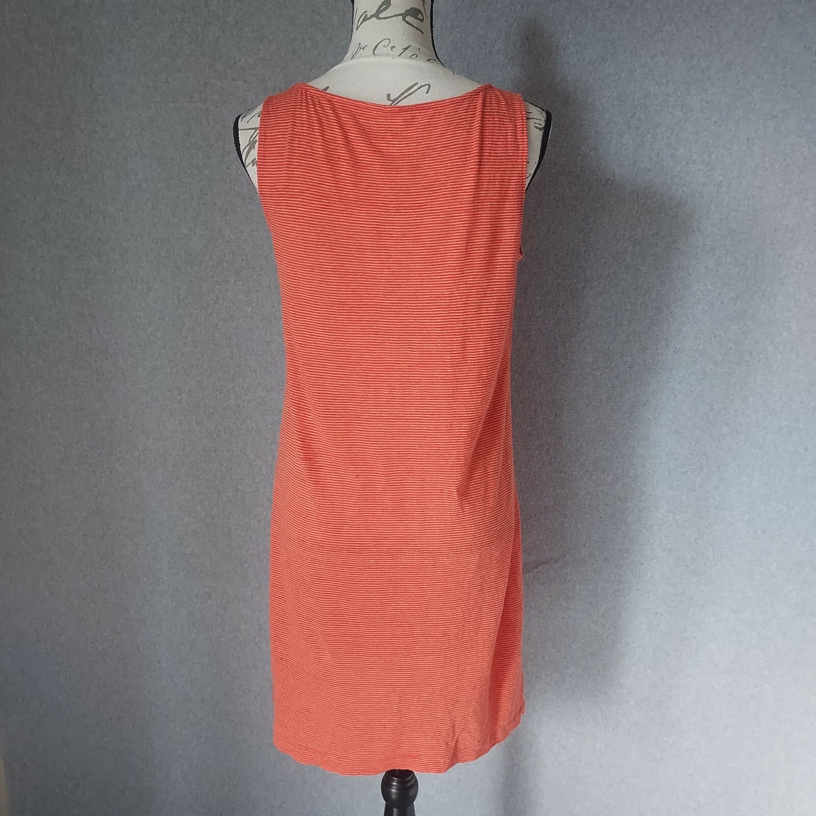EILEEN FISHER 100% Linen Tunic Shift Dress Sleeveless Pinstripe Orange Women XS - Thumbnail 7