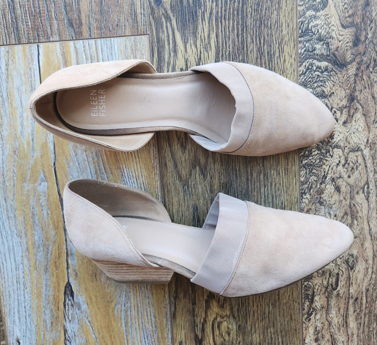EILEEN FISHER Hilly Wedge d'Orsay Pump Slip-On Shoes Suede Beige Earth Women 8.5 - Thumbnail 2
