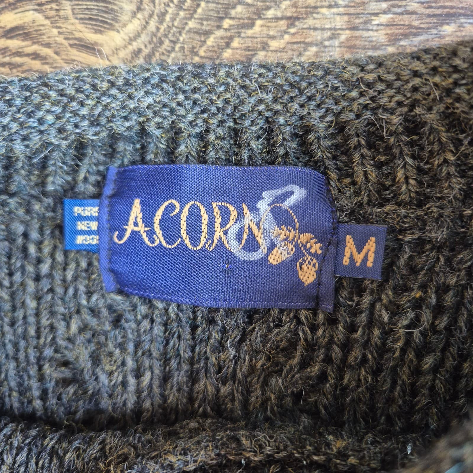 Vintage ACORN Wool Shamrock Embroidered Cable Knit Fisherman Chunky Sweater Sz.M - Thumbnail 6
