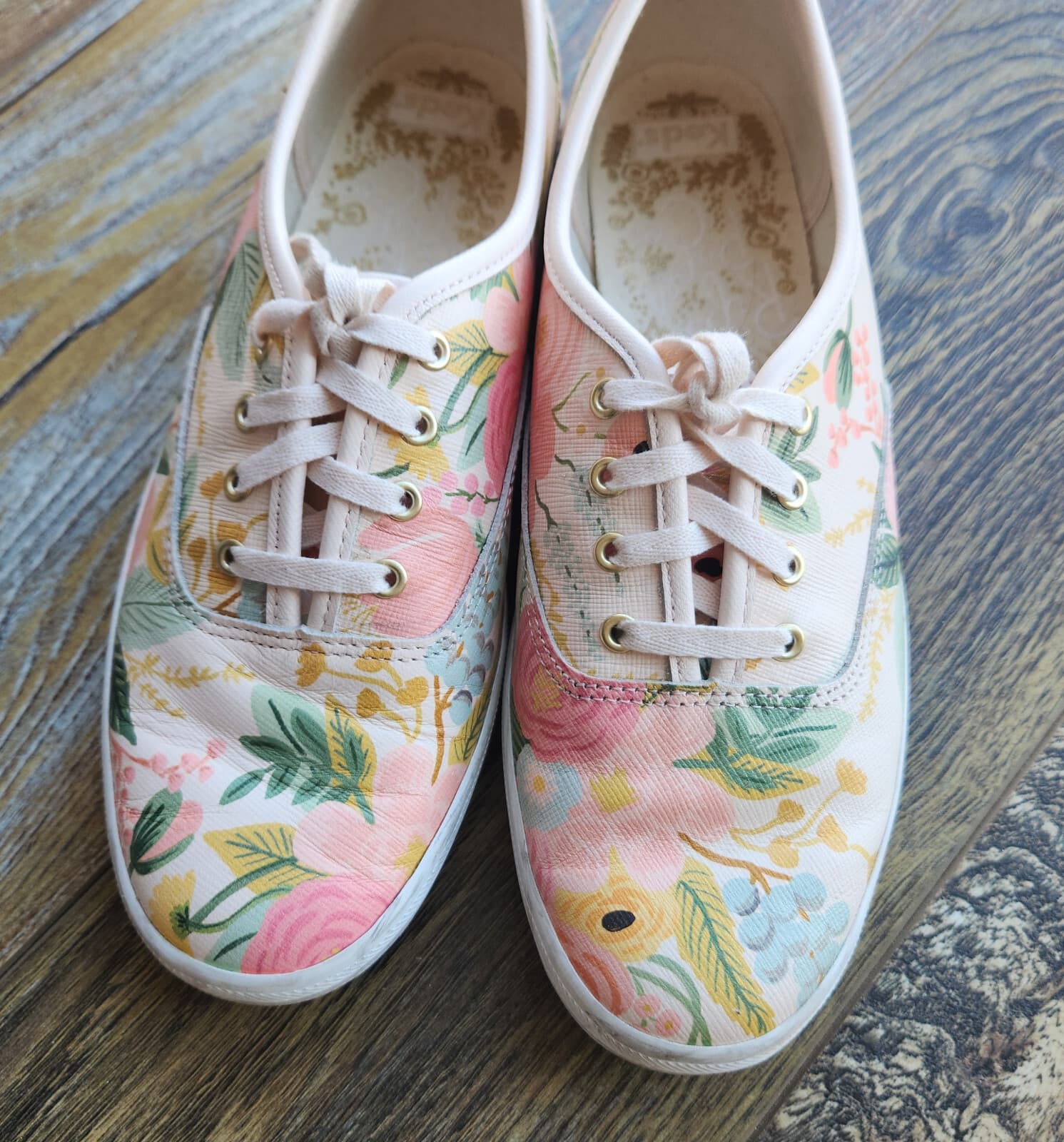 Keds x Rifle Paper Co. Premium Leather Floral Low Top Sneaker Lace-Up Women 7.5 - Thumbnail 4