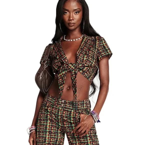 NWoT I.AM.GIA Set of Dante Tie Front Cropped Top Cargo Pants Mulitcolor Size S/M - Thumbnail 2