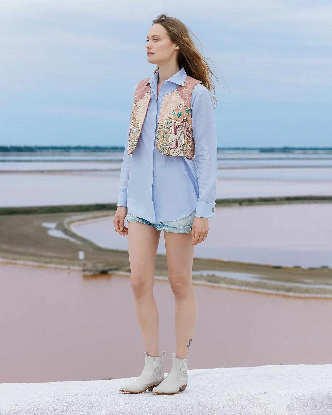 NWT Mes Demoiselles Paris New Manipura Embroidered Beaded Cropped Vest Rose Sz.0 - Thumbnail 3