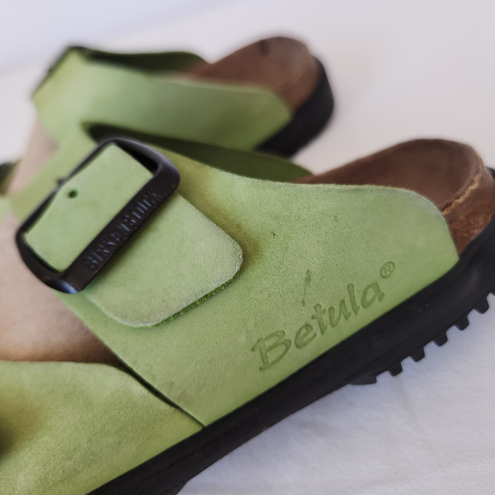 Birkenstock Betula Leather Cork-Footbed Big Buckle Sandals Double Strap Green 38 - Thumbnail 3
