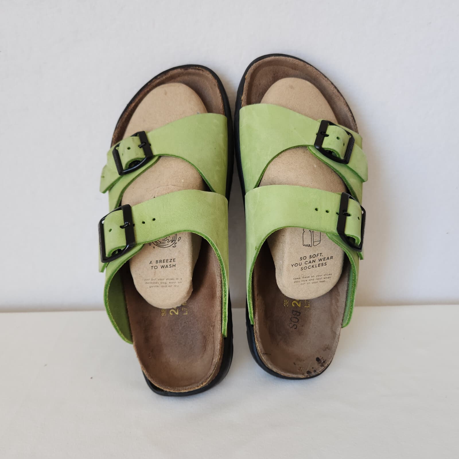 Birkenstock Betula Leather Cork-Footbed Big Buckle Sandals Double Strap Green 38 - Thumbnail 4
