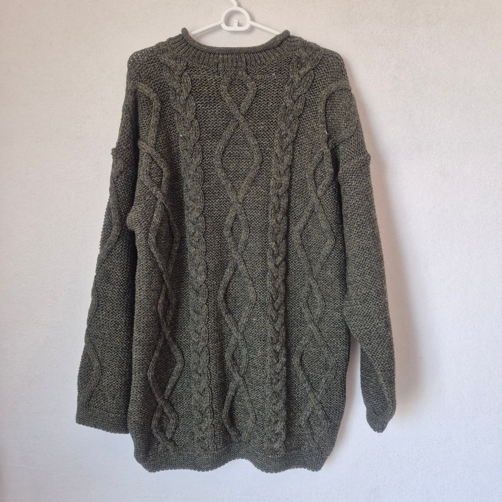 Vintage ACORN Wool Shamrock Embroidered Cable Knit Fisherman Chunky Sweater Sz.M - Thumbnail 3