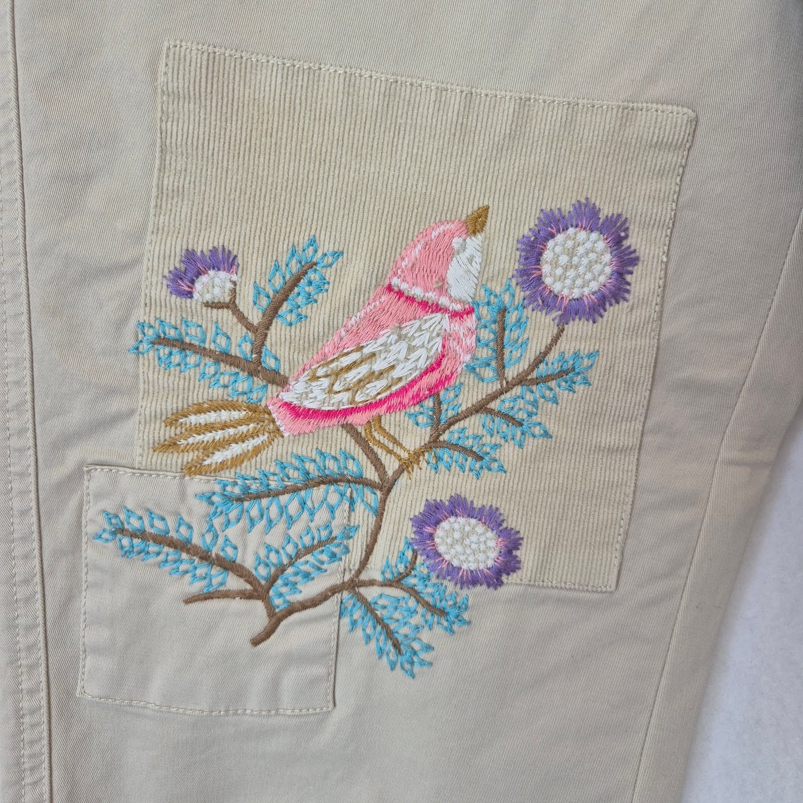 Sundance Bird Embroidered Straight Ankle Pants Zip Drawstring Beige Women's 2 - Thumbnail 4