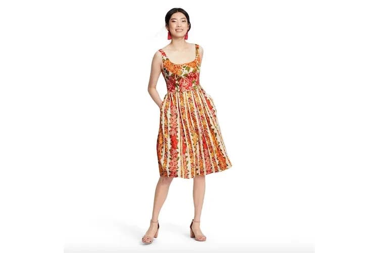 ISAAC MIARAHI Target 50's Retro Floral Fit-Flare Pleated Midi Dress Pocket Sz.10 - Thumbnail 3