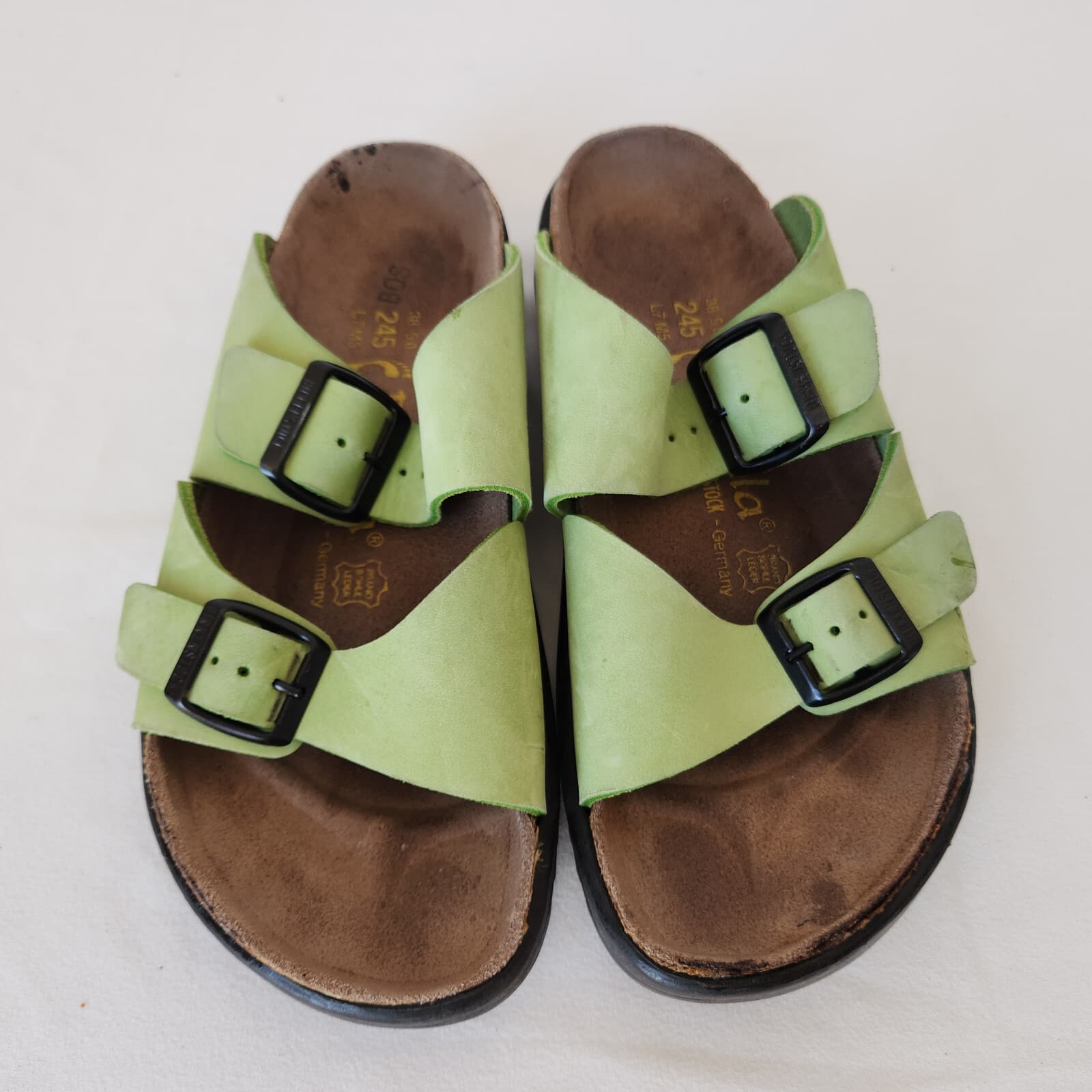 Birkenstock Betula Leather Cork-Footbed Big Buckle Sandals Double Strap Green 38 - Thumbnail 10