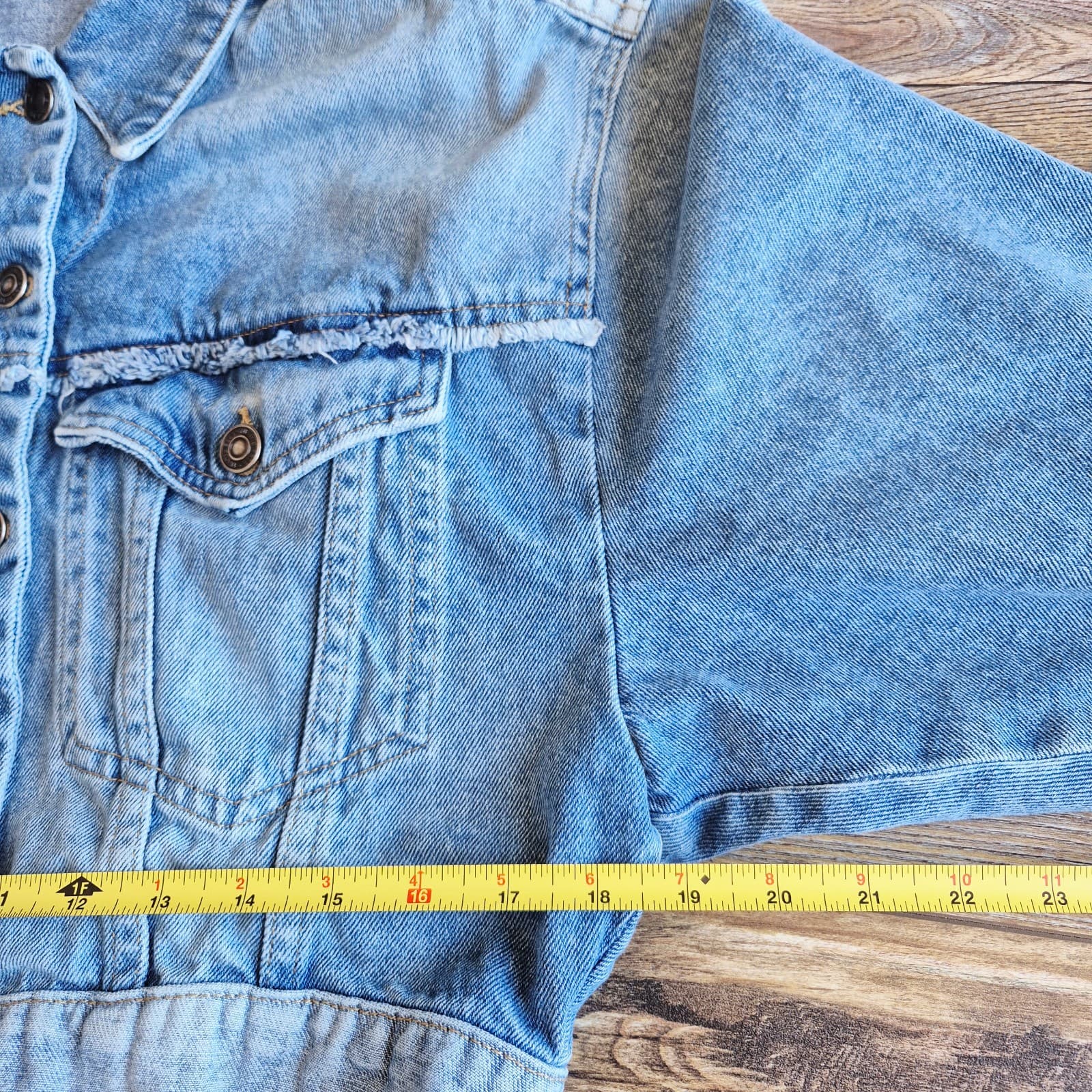 Free People Bedford Cropped Denim Jacket Distressed Medium Wash Cotton Women's S - Thumbnail 16