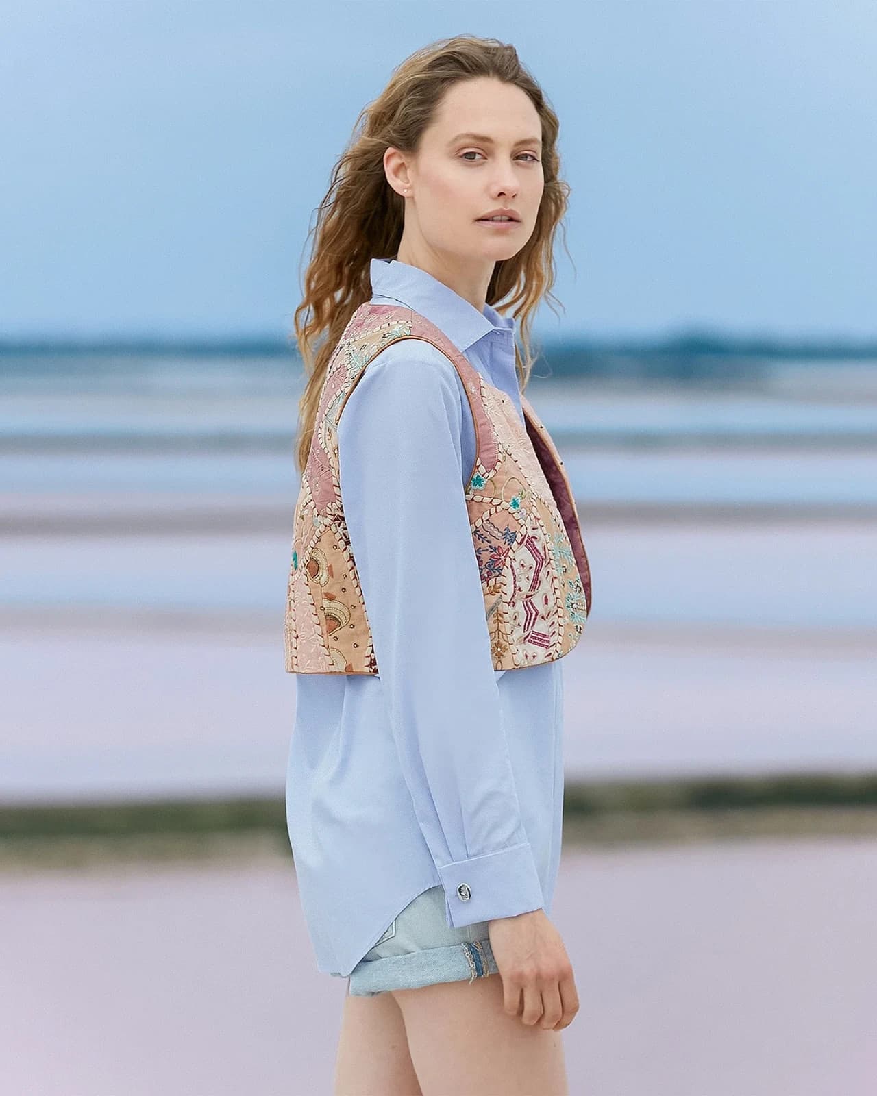 NWT Mes Demoiselles Paris New Manipura Embroidered Beaded Cropped Vest Rose Sz.0 - Thumbnail 5