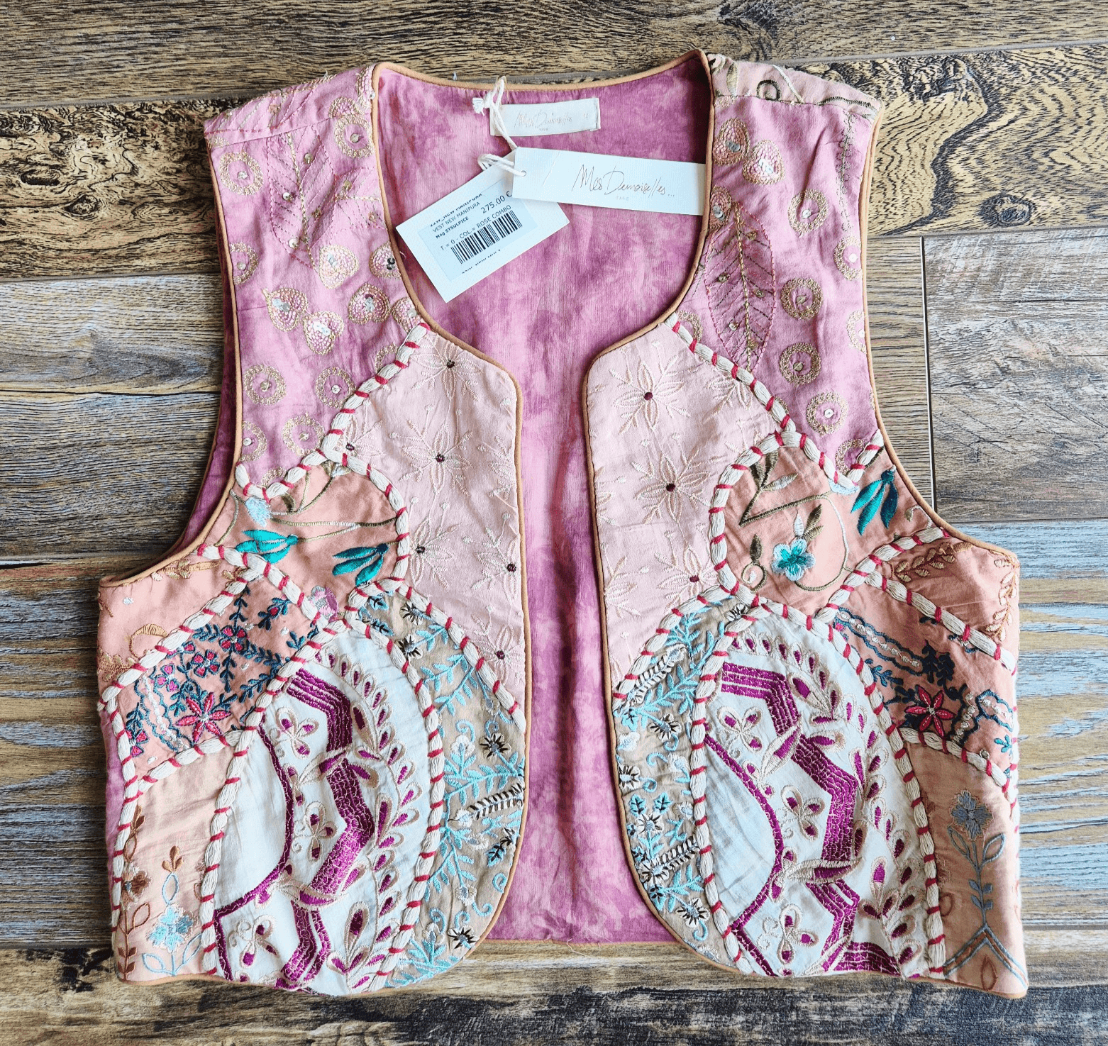 NWT Mes Demoiselles Paris New Manipura Embroidered Beaded Cropped Vest Rose Sz.0 - Thumbnail 2