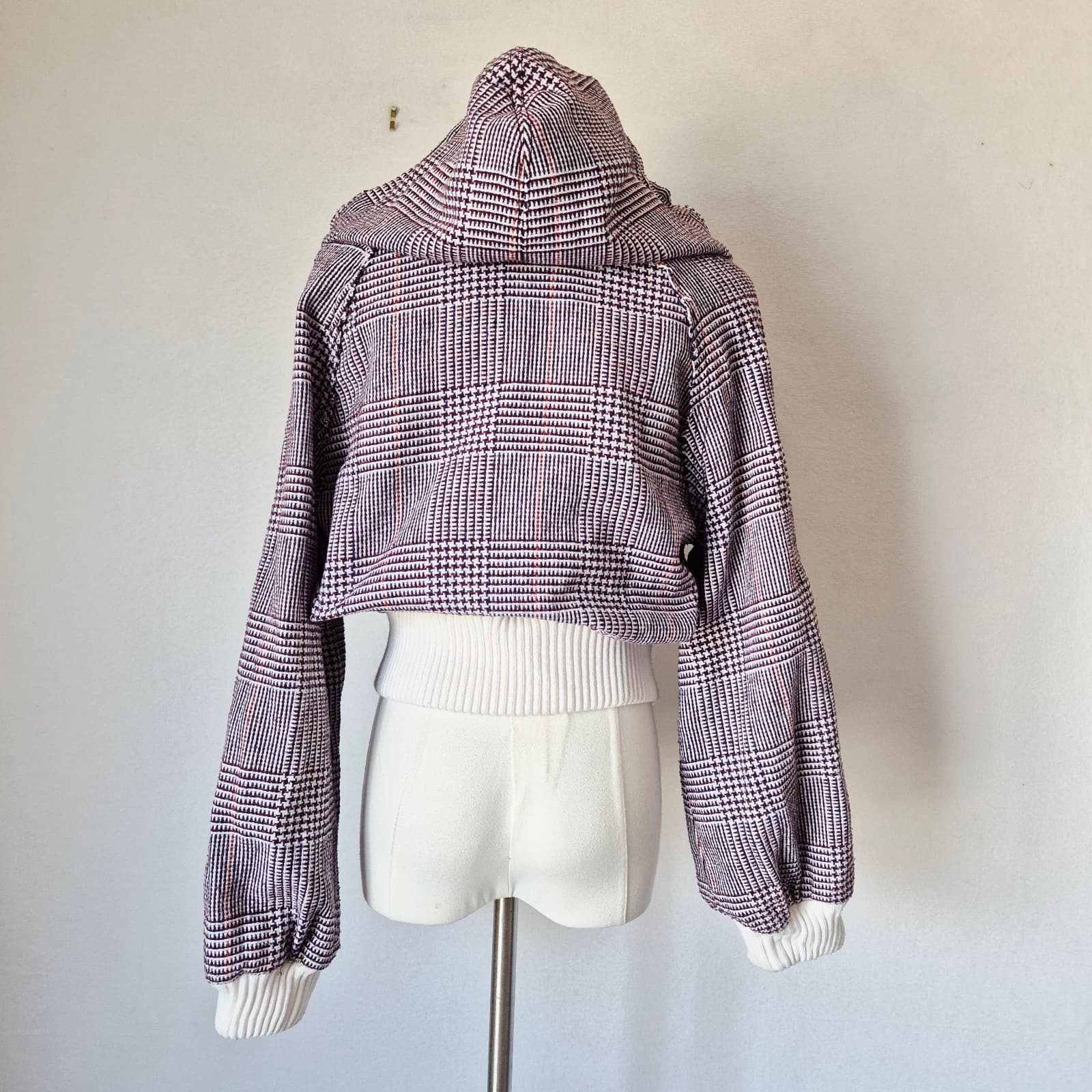 Free People Fabian Plaid Hoodie Bomber Jacket Snap Pocket Purple White Womens XS - Thumbnail 7