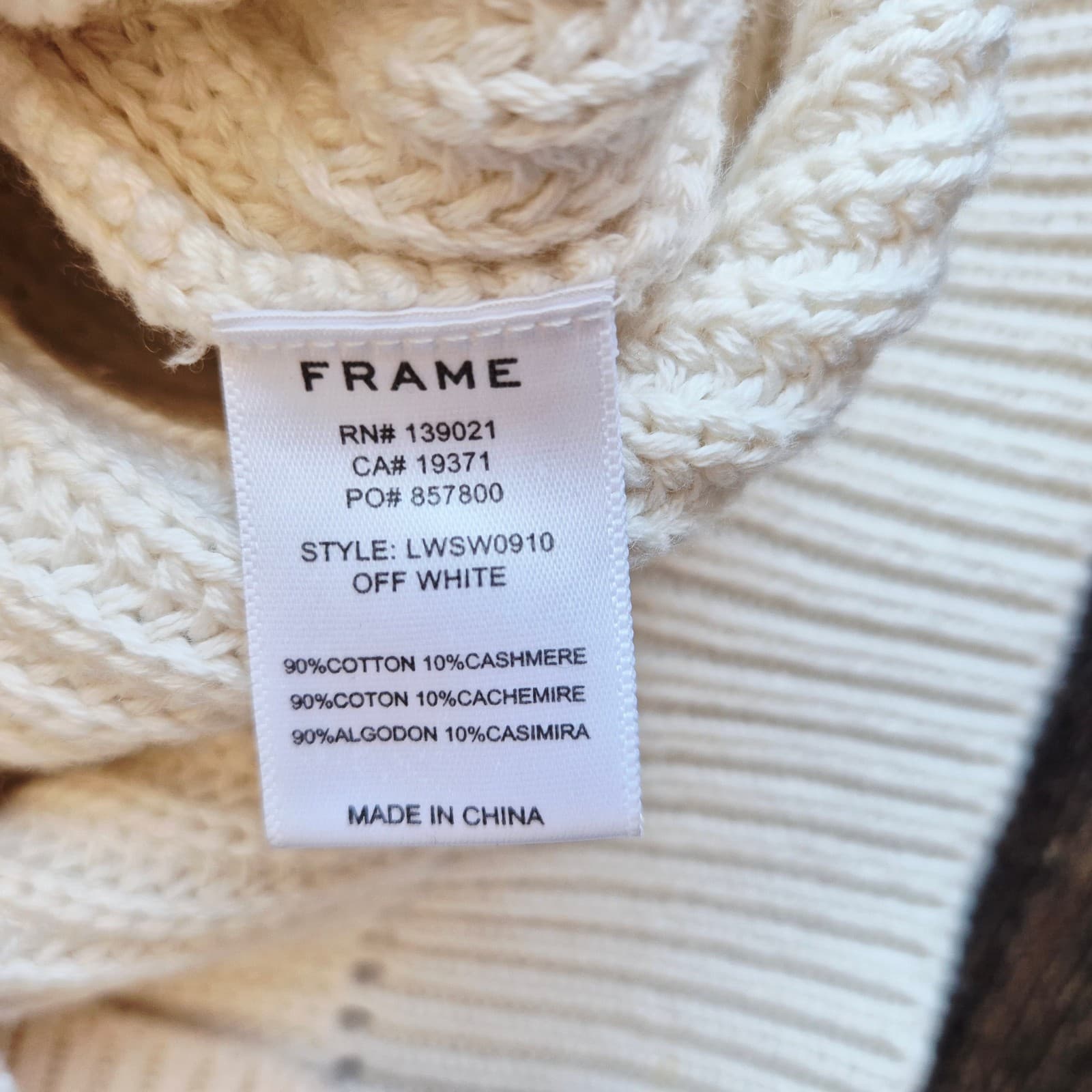 FRAME Cotton Cashmere Chunky Knit Sweater 3/4 Sleeve Off White Women's XXS - Thumbnail 11