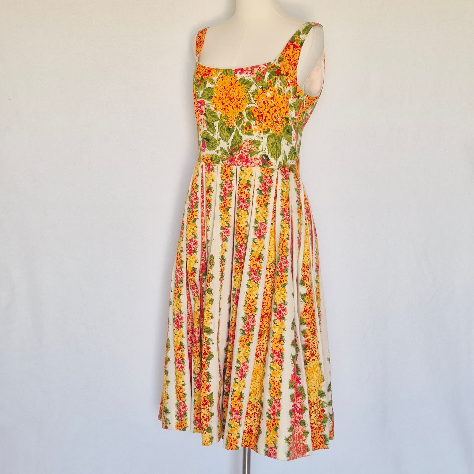 ISAAC MIARAHI Target 50's Retro Floral Fit-Flare Pleated Midi Dress Pocket Sz.10 - Thumbnail 6