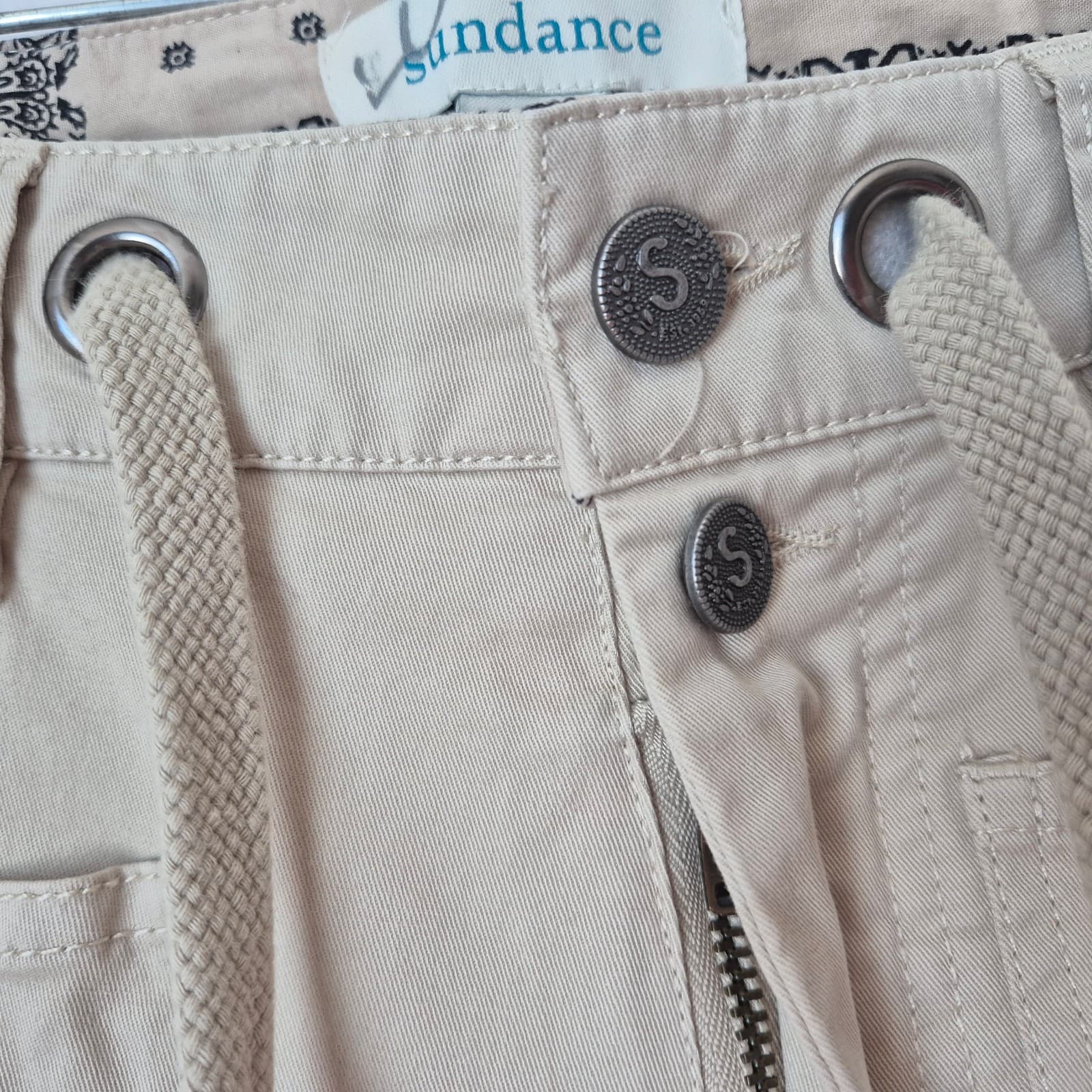 Sundance Bird Embroidered Straight Ankle Pants Zip Drawstring Beige Women's 2 - Thumbnail 5