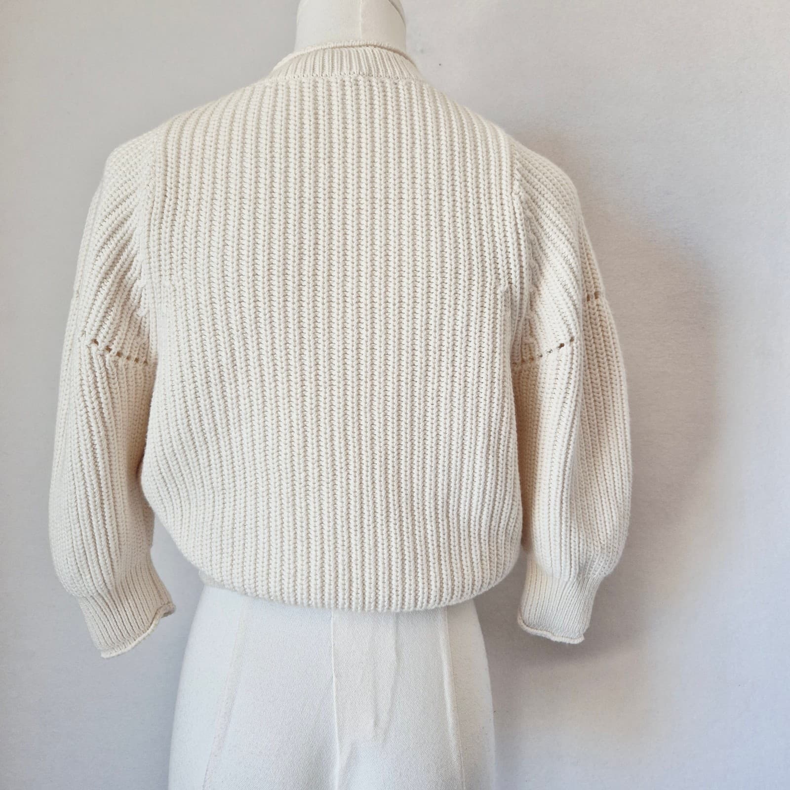 FRAME Cotton Cashmere Chunky Knit Sweater 3/4 Sleeve Off White Women's XXS - Thumbnail 8