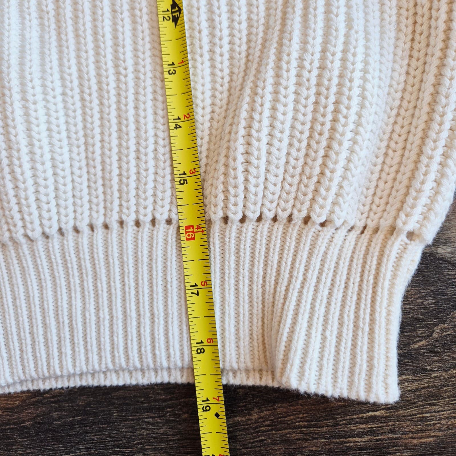 FRAME Cotton Cashmere Chunky Knit Sweater 3/4 Sleeve Off White Women's XXS - Thumbnail 15