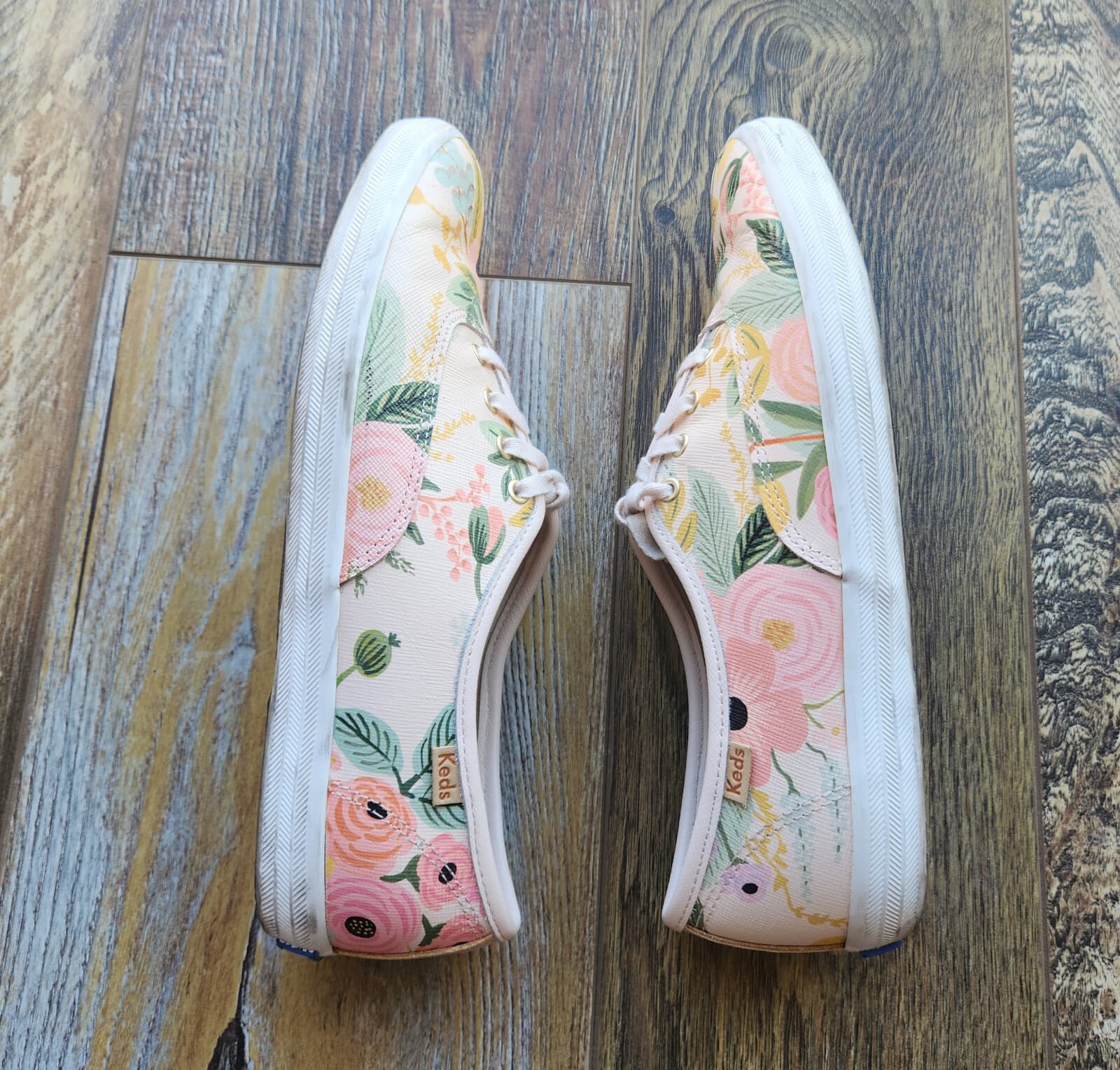 Keds x Rifle Paper Co. Premium Leather Floral Low Top Sneaker Lace-Up Women 7.5 - Thumbnail 5