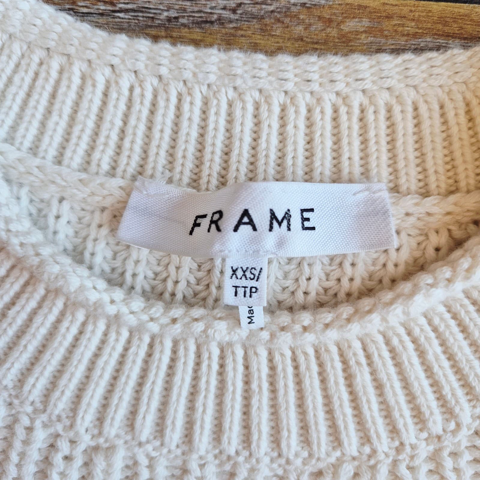 FRAME Cotton Cashmere Chunky Knit Sweater 3/4 Sleeve Off White Women's XXS - Thumbnail 10