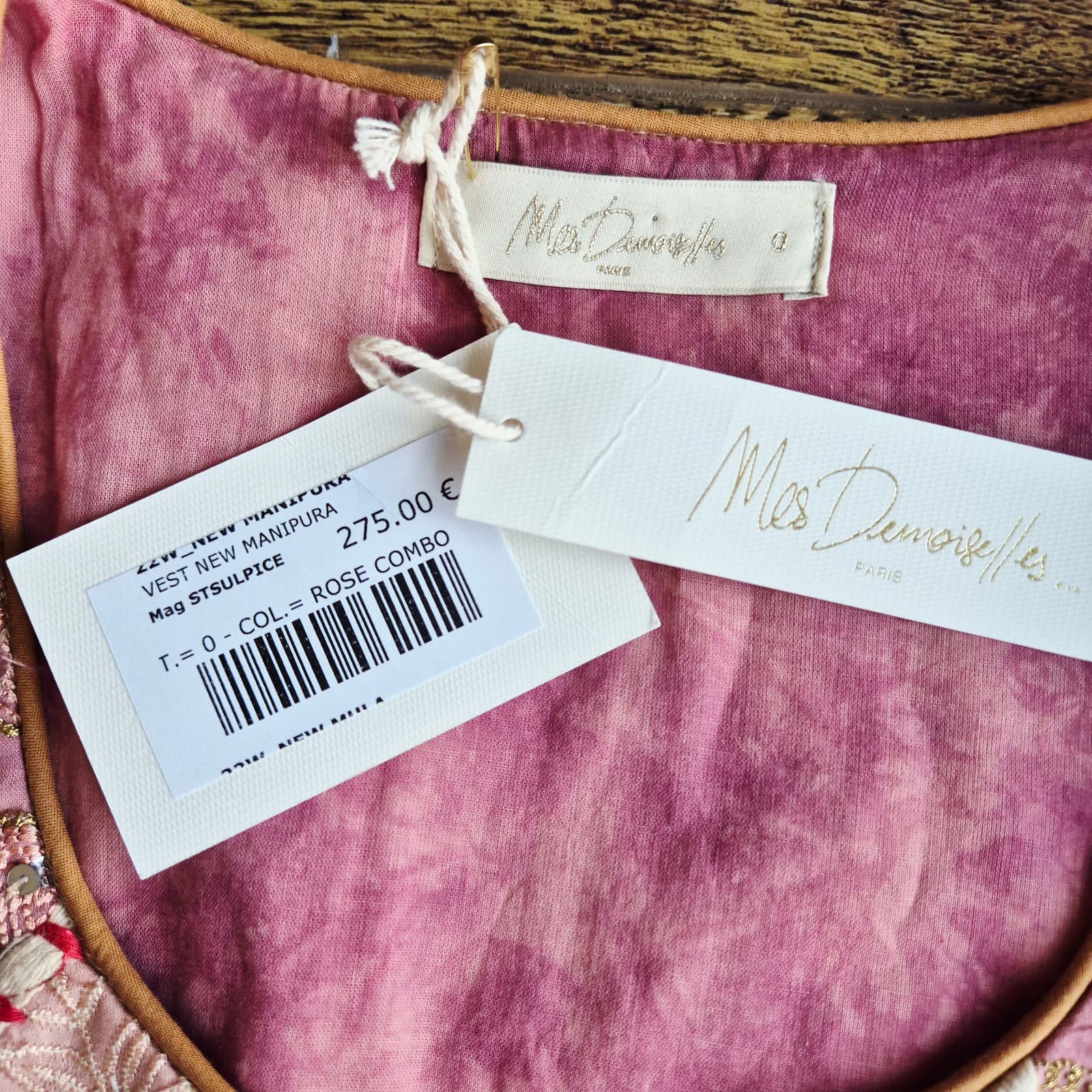 NWT Mes Demoiselles Paris New Manipura Embroidered Beaded Cropped Vest Rose Sz.0 - Thumbnail 13