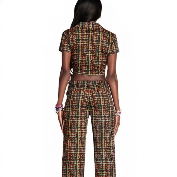 NWoT I.AM.GIA Set of Dante Tie Front Cropped Top Cargo Pants Mulitcolor Size S/M - Thumbnail 8