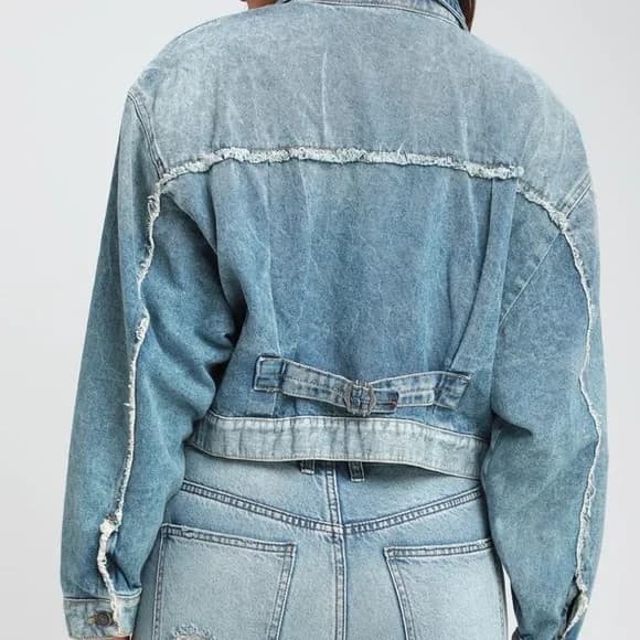 Free People Bedford Cropped Denim Jacket Distressed Medium Wash Cotton Women's S - Thumbnail 10