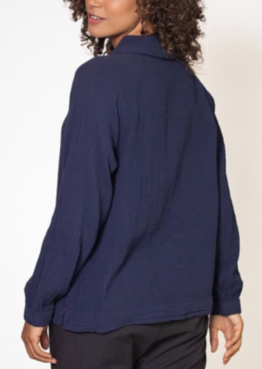 Xirena Qwynn Blue Gauze Shawl Collar Top Long Raglan Sleeves Cotton Women's XS - Thumbnail 8