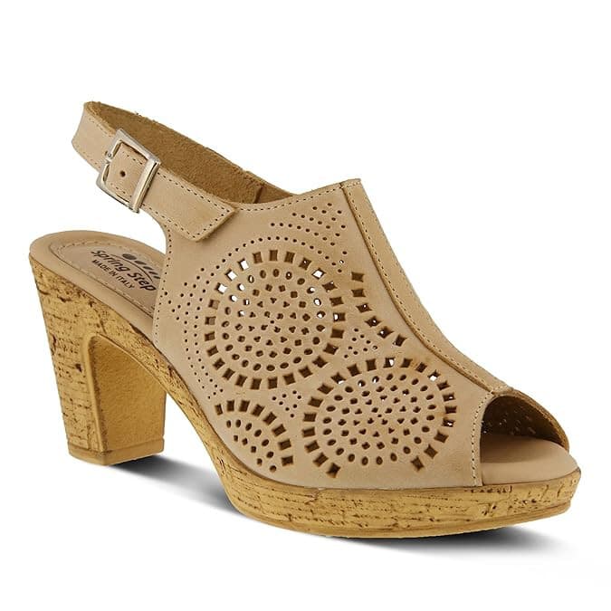 NWoB Spring Step Liberty Laser-Cut Leather Slingback Sandals Buckle Beige EU40 - Thumbnail 2