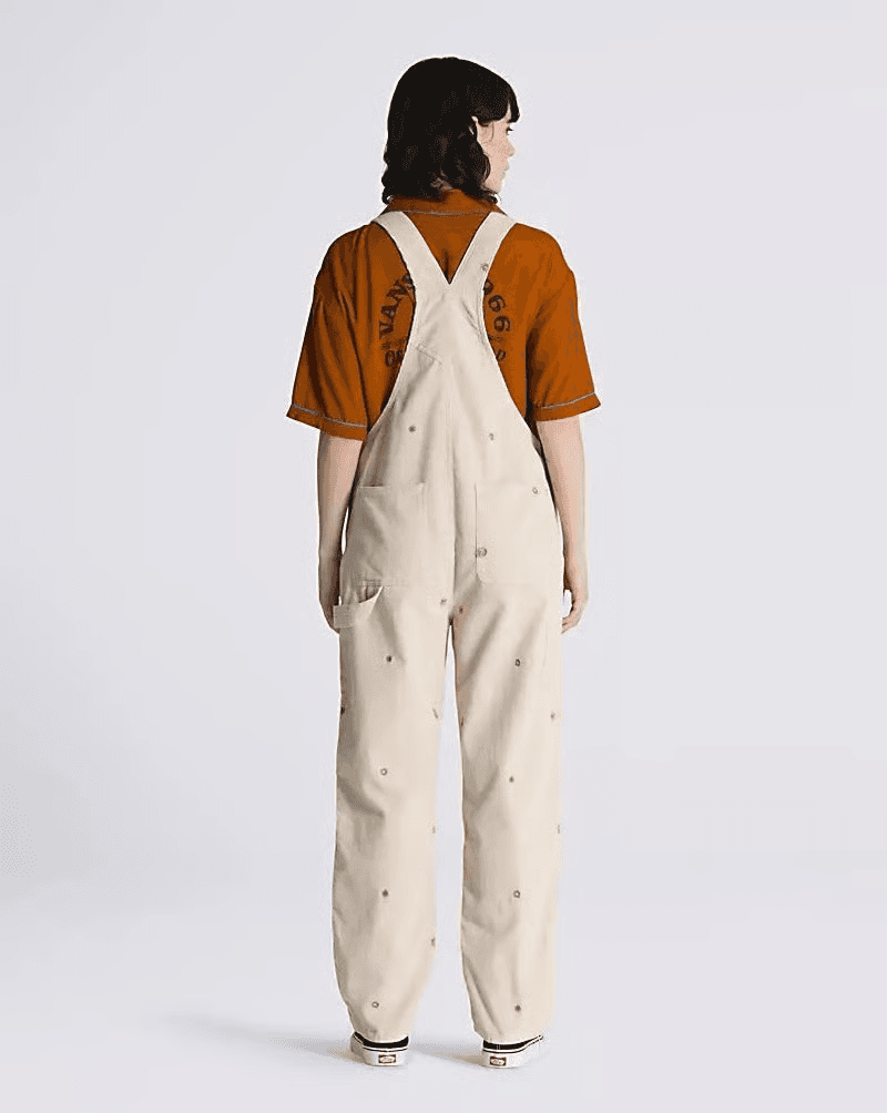 Vans Women's S Ground Work Hollywell Embroidered Corduroy Overalls Cotton Beige - Thumbnail 6