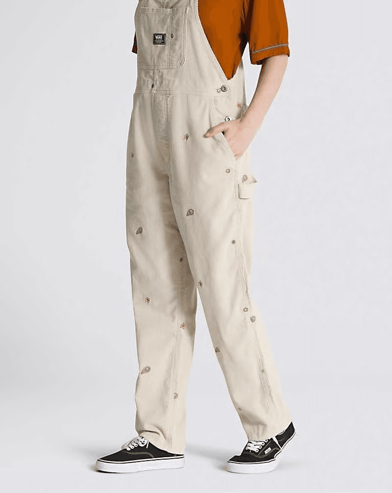 Vans Women's S Ground Work Hollywell Embroidered Corduroy Overalls Cotton Beige - Thumbnail 8