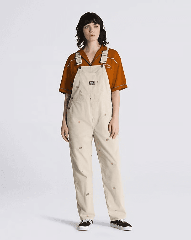Vans Women's S Ground Work Hollywell Embroidered Corduroy Overalls Cotton Beige - Thumbnail 2