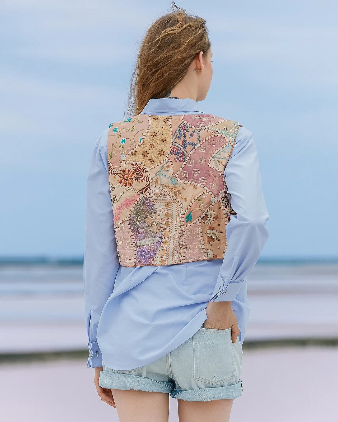 NWT Mes Demoiselles Paris New Manipura Embroidered Beaded Cropped Vest Rose Sz.0 - Thumbnail 6