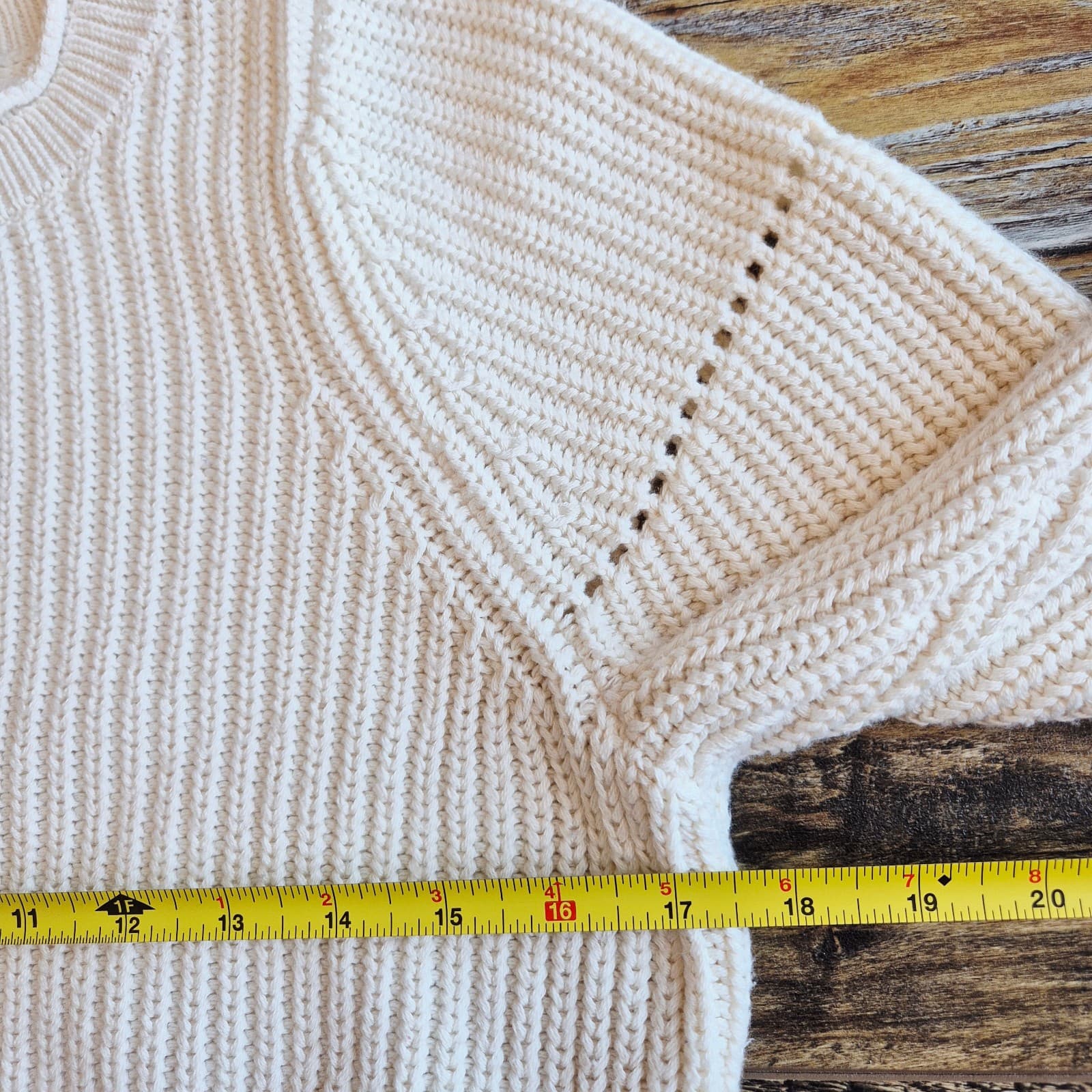 FRAME Cotton Cashmere Chunky Knit Sweater 3/4 Sleeve Off White Women's XXS - Thumbnail 14