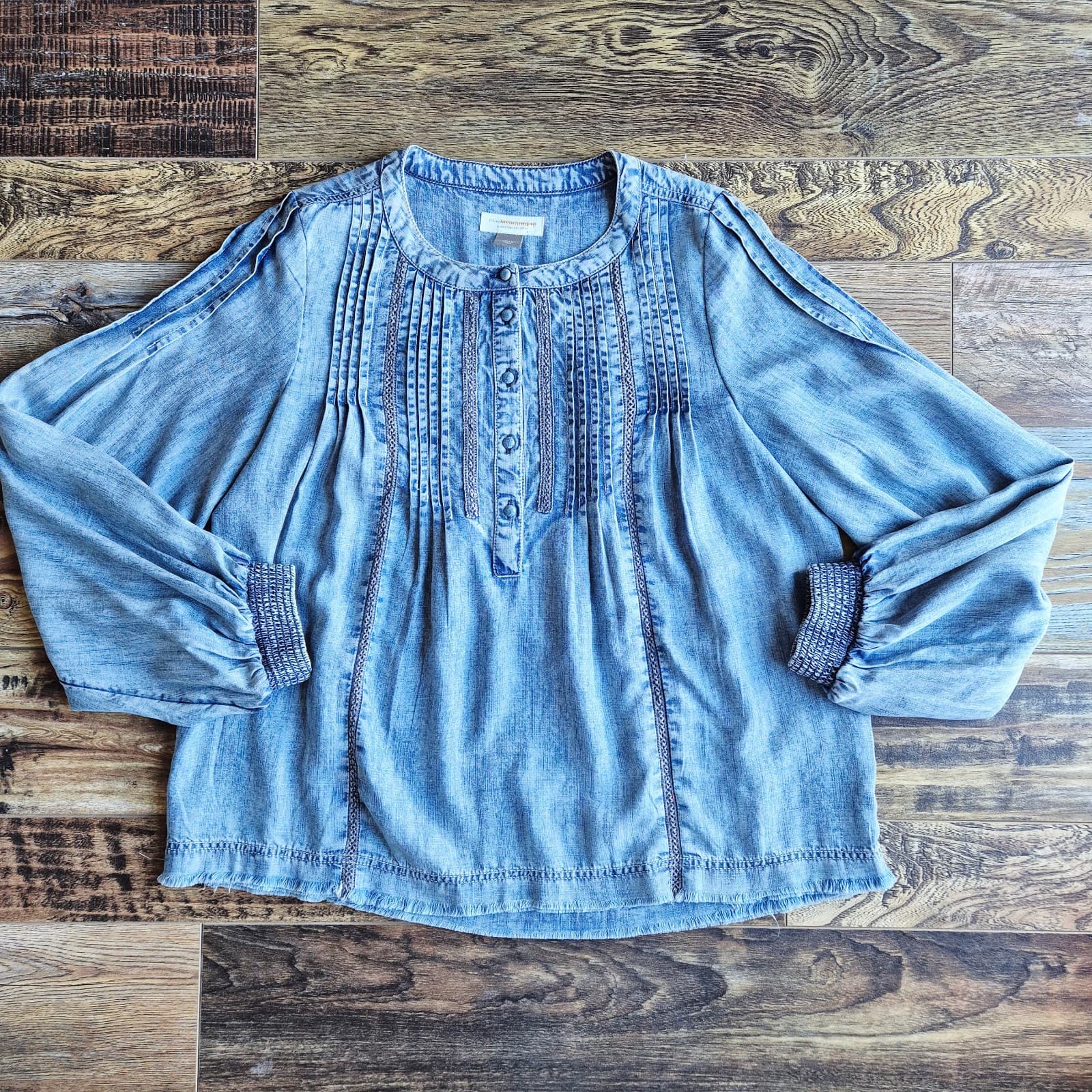 Pilcro and the Letterpress Norah Pintucked Chambray Blouse Long Sleeve Women's S - Thumbnail 6